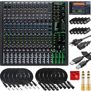 mackie profx16v3 16-channel unpowered mixer usb bundle with waveform oem daw, 4x mophead 10-foot trs cable, 4x 10-foot xlr cable, 2x 1/4" to 3.5mm adapter, 10x cable ties and microfiber cloth