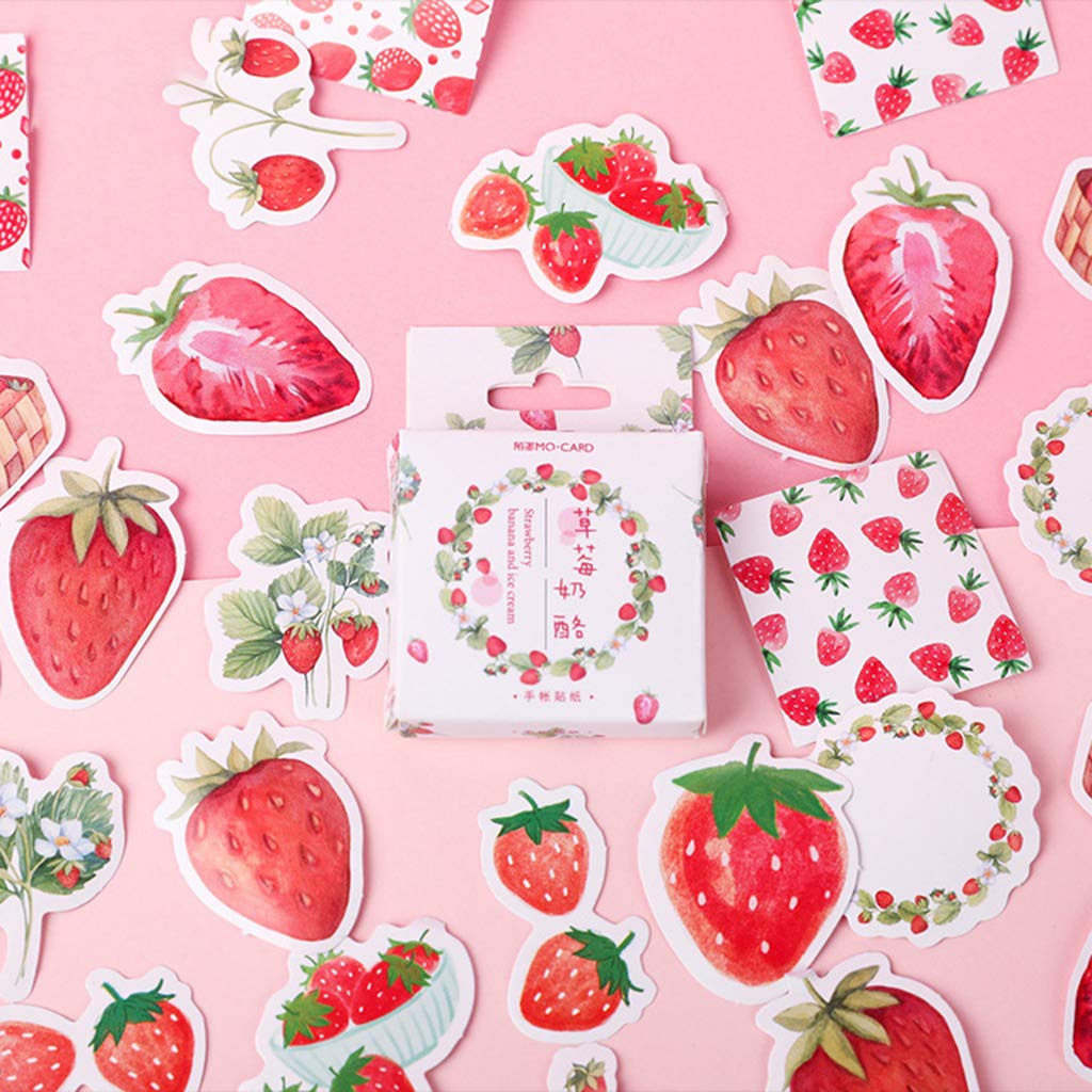 Y-QUARTER Handmade Sticker DIY Gift Packaging,45pcs/Box Strawberry Stationery Stickers Sealing Label Travel Sticker for Halloween Christmas Wedding Decor