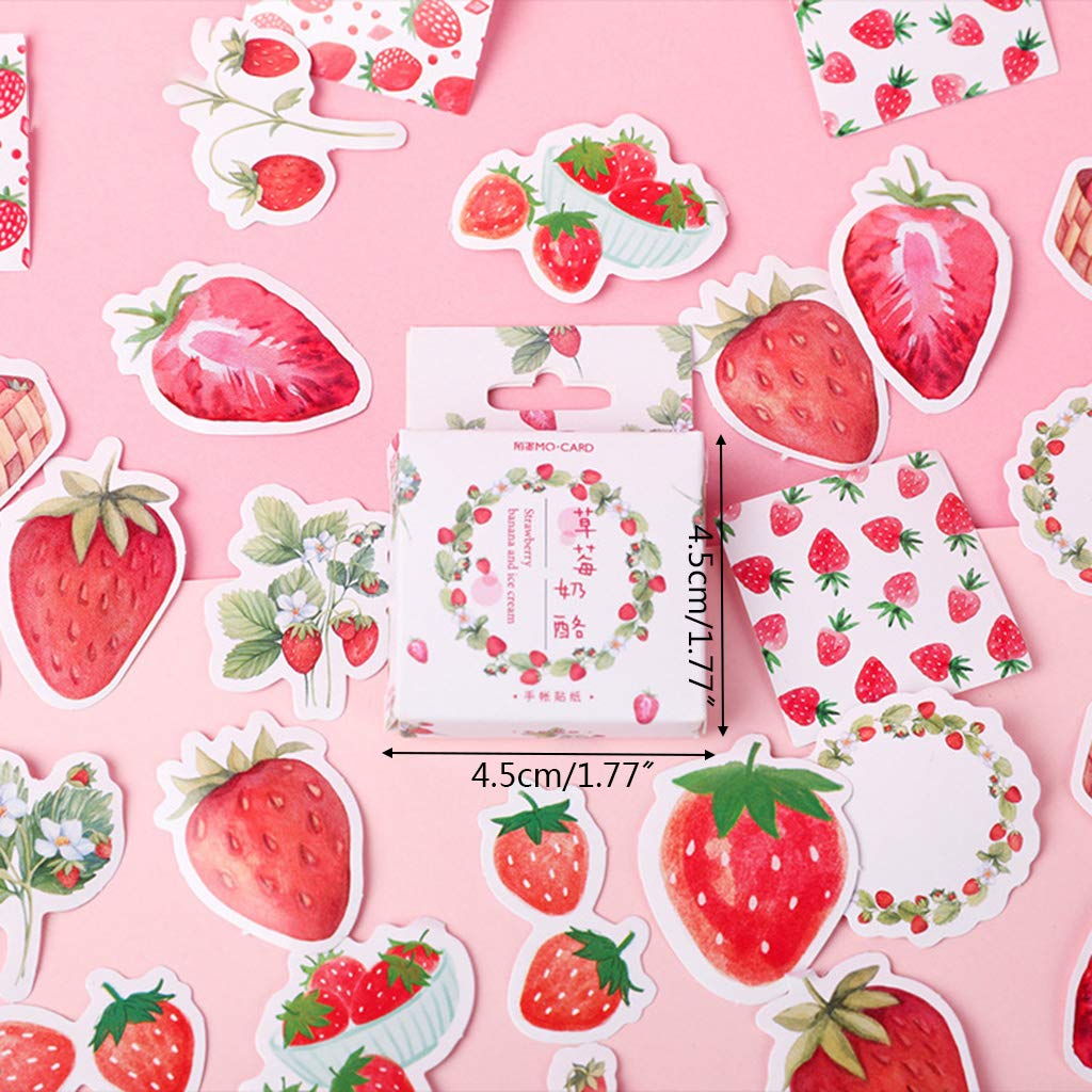 Y-QUARTER Handmade Sticker DIY Gift Packaging,45pcs/Box Strawberry Stationery Stickers Sealing Label Travel Sticker for Halloween Christmas Wedding Decor