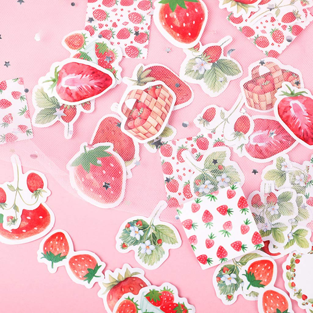 Y-QUARTER Handmade Sticker DIY Gift Packaging,45pcs/Box Strawberry Stationery Stickers Sealing Label Travel Sticker for Halloween Christmas Wedding Decor