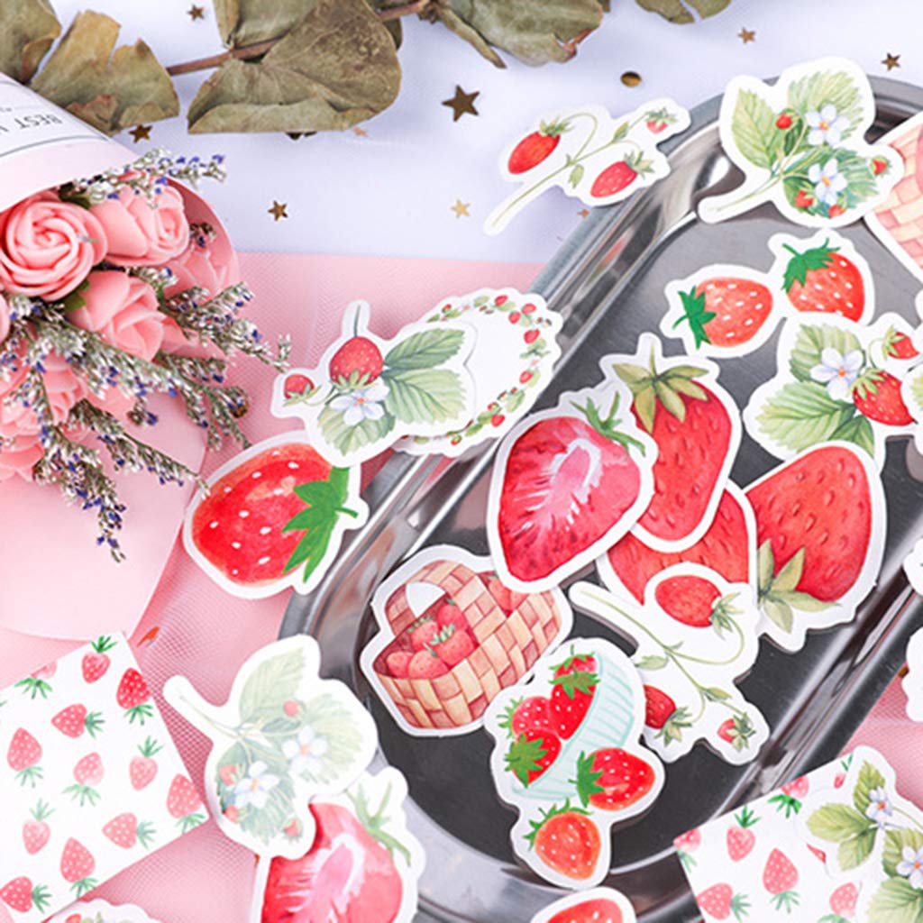 Y-QUARTER Handmade Sticker DIY Gift Packaging,45pcs/Box Strawberry Stationery Stickers Sealing Label Travel Sticker for Halloween Christmas Wedding Decor