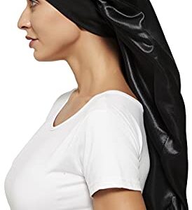 Wbfwbb Braid Bonnet for Sleeping, Wide Elastic Band Satin Hair Wrap Sleeping Cap for Women Cap for Braids, Curly, Long Hair Black