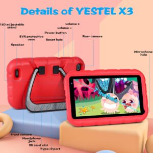 YESTEL Tablet for Kids 7 Inches, Android 11 FHD Kids Tablet 2GB RAM 32GB (Up to 128GB) with Shock- Proof Case, Reversible Stand, Dual Cameras, Red