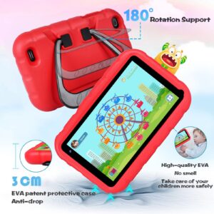 YESTEL Tablet for Kids 7 Inches, Android 11 FHD Kids Tablet 2GB RAM 32GB (Up to 128GB) with Shock- Proof Case, Reversible Stand, Dual Cameras, Red