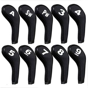 dbyan 10pcs number tags long sleeve golf club iron covers head covers set with zipper for irons taylormade ping callaway mizuno cobra,black