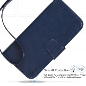 Arae Compatible with iPhone 12 Pro Max Case Wallet Flip Cover with Card Holder and Wrist Strap - Blue