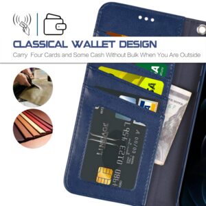 Arae Compatible with iPhone 12 Pro Max Case Wallet Flip Cover with Card Holder and Wrist Strap - Blue