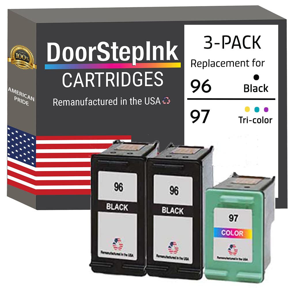 DoorStepInk Remanufactured Ink in The USA Cartridge Replacements for HP 96 2 Black C8767WN 1 Color C9363 for HP DeskJet Series: 5740, 5940, 6520, 6540, 6620, 6830v, 6840, 6940, 6980, 9800