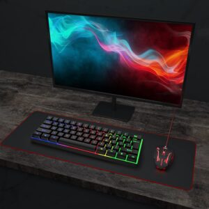 BlueFinger 60% Gaming Keyboard and Mouse Combo, Compact 61 Keys RGB Rainbow Backlit USB Wired Gaming Keyboard with Illuminated Gaming Mouse for PC Laptop Computer Gamer Office Work