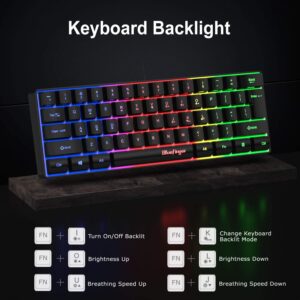 BlueFinger 60% Gaming Keyboard and Mouse Combo, Compact 61 Keys RGB Rainbow Backlit USB Wired Gaming Keyboard with Illuminated Gaming Mouse for PC Laptop Computer Gamer Office Work