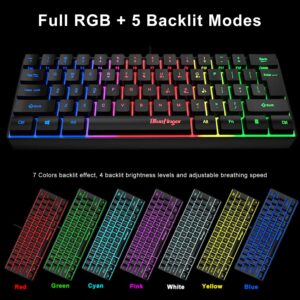 BlueFinger 60% Gaming Keyboard and Mouse Combo, Compact 61 Keys RGB Rainbow Backlit USB Wired Gaming Keyboard with Illuminated Gaming Mouse for PC Laptop Computer Gamer Office Work