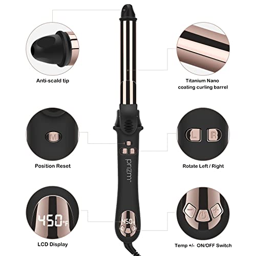 Prizm 1 Inch Wavy Professional Rotating Curling Iron, Nano Titanium Auto Spin Curling Wand Hair Curler with 11 Adjustable Temps 250°F to 450°F, Anti-Scald & Dual Voltage