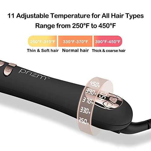 Prizm 1 Inch Wavy Professional Rotating Curling Iron, Nano Titanium Auto Spin Curling Wand Hair Curler with 11 Adjustable Temps 250°F to 450°F, Anti-Scald & Dual Voltage