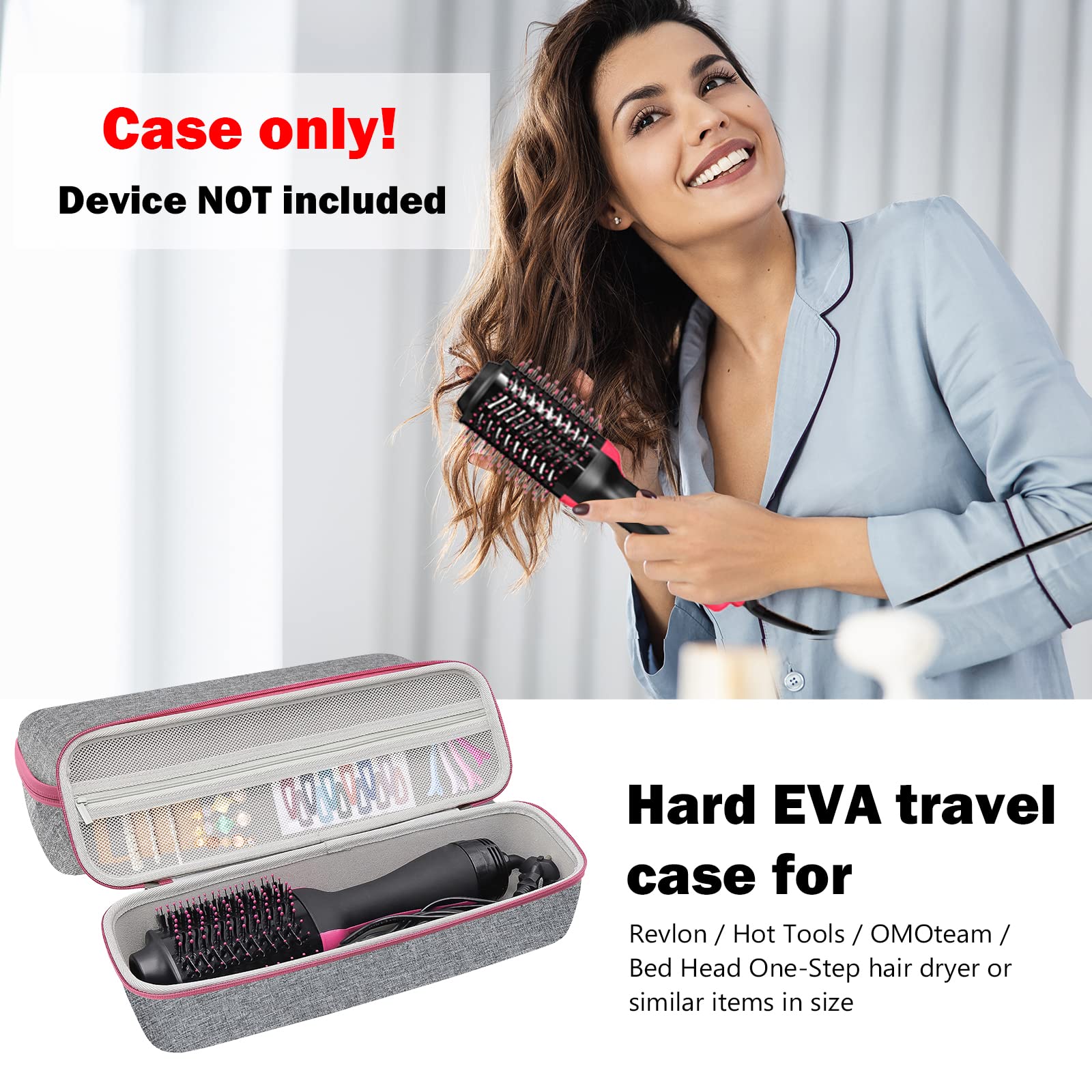 ProCase Hard Travel Case Compatible for Revlon One-Step Hair Dryer/Volumizer/Styler, EVA Carrying Case with Velvet Bag Cover for Hot Tools, OMOteam, Bed Head Air Brush Blow Dryer -Grey