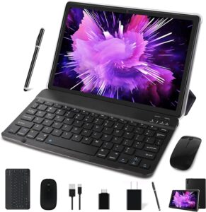 meberry 2023updated android 11 tablet : 10.1-inch ultra-fast 4gb/ram,64gb/rom tablets-8000mah battery-2.4g+5g wifi support - bluetooth keyboard | mouse | m7 tablet cover and more include - metal gray