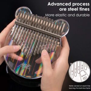 Kalimba, AKLOT Thumb Piano 17 Keys Crystal Finger Piano Rainbow Bear Start Kits with Protective Case Tuning Hammer Study Booklet Cleaning Cloth