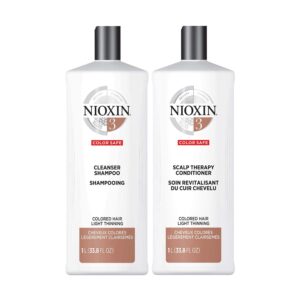 nioxin system 3 scalp cleaning shampoo and therapy conditioner set for color treated hair with light thinning