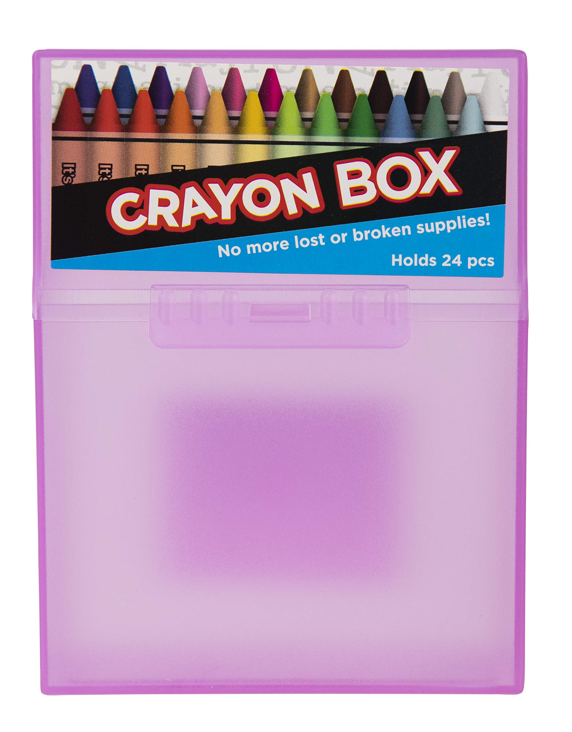 It's Academic Crayon Box with Hinged Lid and Snap Closure, Clear, Purple, and Green Plastic, 16-Pack (Colors May Vary)