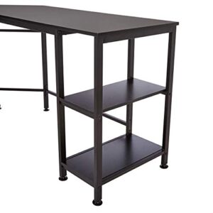 Amazon Basics L-Shape Computer Desk with Shelves for Storage, 54.3 Inch, Black with Black Frame