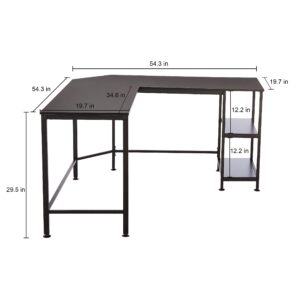 Amazon Basics L-Shape Computer Desk with Shelves for Storage, 54.3 Inch, Black with Black Frame