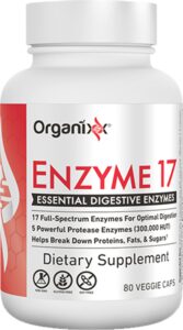 organixx enzyme 17 essential digestive enzymes, for optimal digestion & gut health, support for bloating, gas, nutrient absorption & immunity, non gmo, vegan, 80 veggie capsules