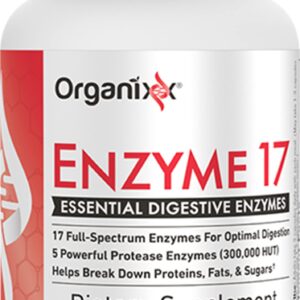 Organixx Enzyme 17 Essential Digestive Enzymes, for Optimal Digestion & Gut Health, Support for Bloating, Gas, Nutrient Absorption & Immunity, Non GMO, Vegan, 80 Veggie Capsules