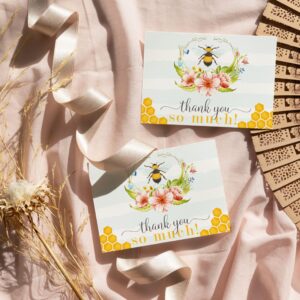 Paper Clever Party Bee Thank You Cards with Envelopes for Baby Shower, Gender Reveal, Wedding, Everyday Occasions, Rustic Bumblebee and Floral Stationery Simple Folded Note Set, 25 Pack