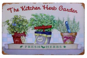 uoopai fresh herbs the kitchen herb garden flowers vase art painting metal tin sign, vintage plate plaque home wall decor