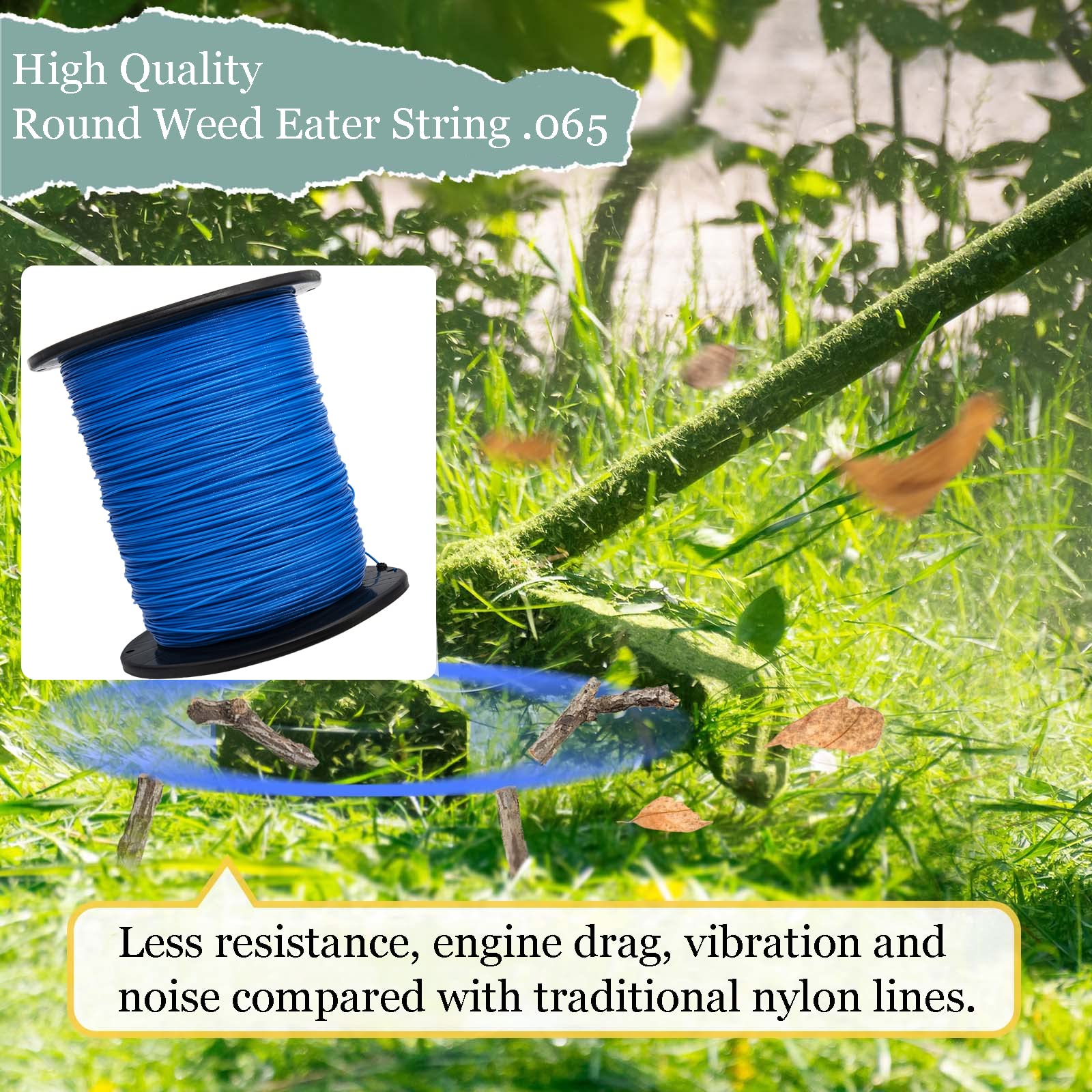 KAKO 065 Trimmer Line Round Weed Wacker String .065-Inch-by-3000-ft Commercial Grade Round String Trimmer Line, Weed Eater String .065 Fits Most String Trimmer(Blue)