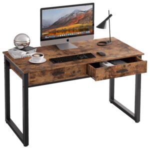 ironck computer desk, 47" writing study table with 2 drawers, wood metal home office desk, laptop notebook pc workstation, easy assembly, industrial style