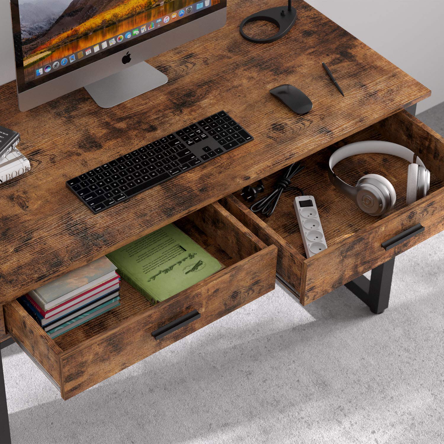 IRONCK Computer Desk, 47" Writing Study Table with 2 Drawers, Wood Metal Home Office Desk, Laptop Notebook PC Workstation, Easy Assembly, Industrial Style