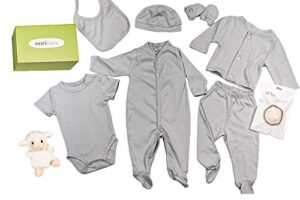 noribaby baby gift set. 9 pieces/pima cotton/konjac sponge/plush/newborn baby kit (grey, 3-6 months)