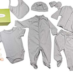 NORibaby Baby Gift Set. 9 Pieces/PIMA Cotton/KONJAC Sponge/Plush/Newborn Baby kit (Grey, 3-6 Months)