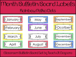 printable rainbow polka dots month labels