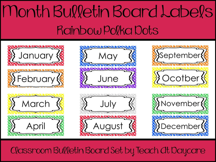 Printable Rainbow Polka Dots Month Labels