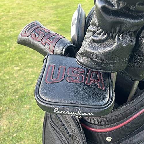 Barudan Golf Black Putter Headcover Covers Cover for Blade Style Putters, Magnetic USA Flag Blade Putter Headcovers with Magnet for Men