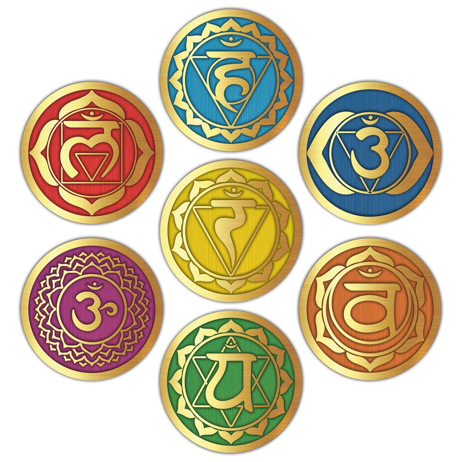 Seven Chakra Wall Stickers - (Set of 7) 6" Large Round Vinyl Decals for Yoga Meditation Room Art Decor