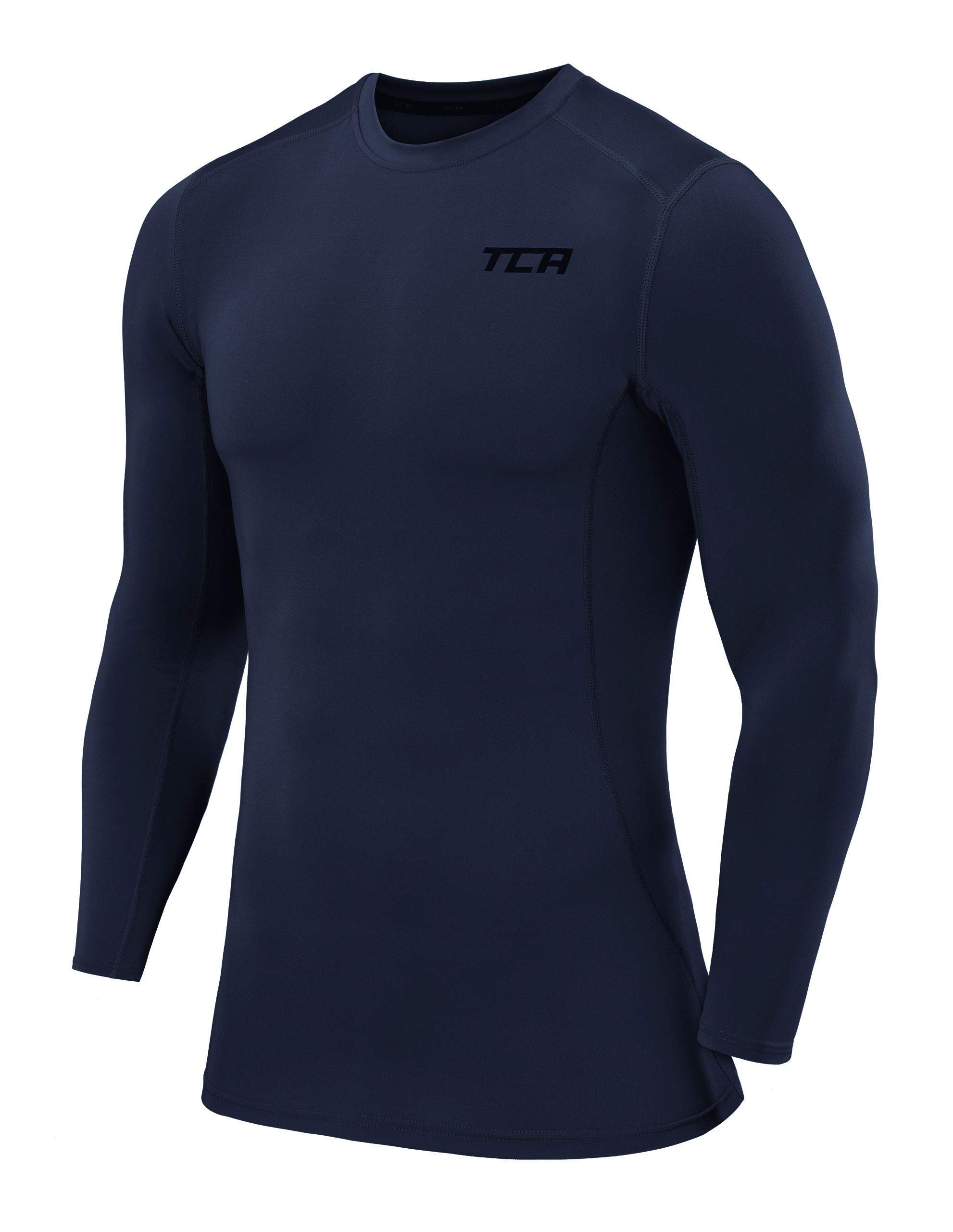 TCA Boys' Pro Performance Long Sleeve Running Compression Base Layer Top - Crew Neck - Navy Eclipse, 10-12 Years