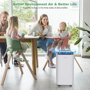 Waykar 2500 Sq. Ft Home Dehumidifier with Drain Hose for Bedrooms, Basements, Bathrooms, and Laundry Rooms - with Intelligent Touch Control and 3 Air Outlets, 24 Hr Timer, and 0.58 Gal Water Tank