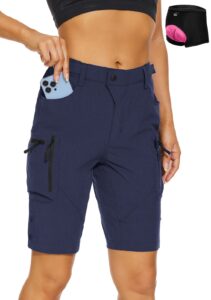cycorld women's-mountain-bike-shorts, cycling padded biking shorts with pocket(navy, medium)