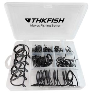 THKFISH Fishing Rod Guides Fishing Rod Repair Kit Baitcasting/Spinning Rod Guides Ceramics Stainless Steel Carbon Guide Repair Black- Frame 75pcs