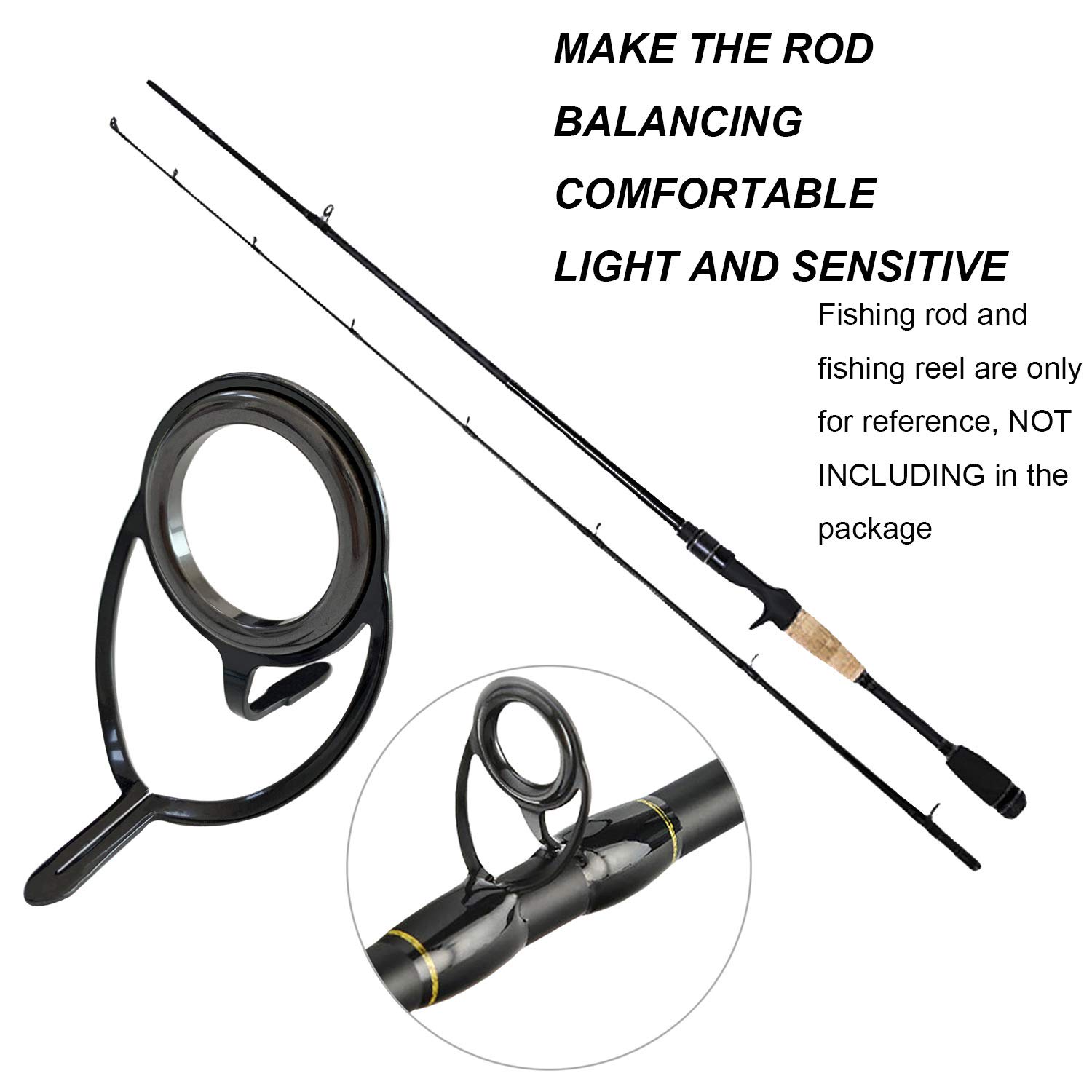 THKFISH Fishing Rod Guides Fishing Rod Repair Kit Baitcasting/Spinning Rod Guides Ceramics Stainless Steel Carbon Guide Repair Black- Frame 75pcs