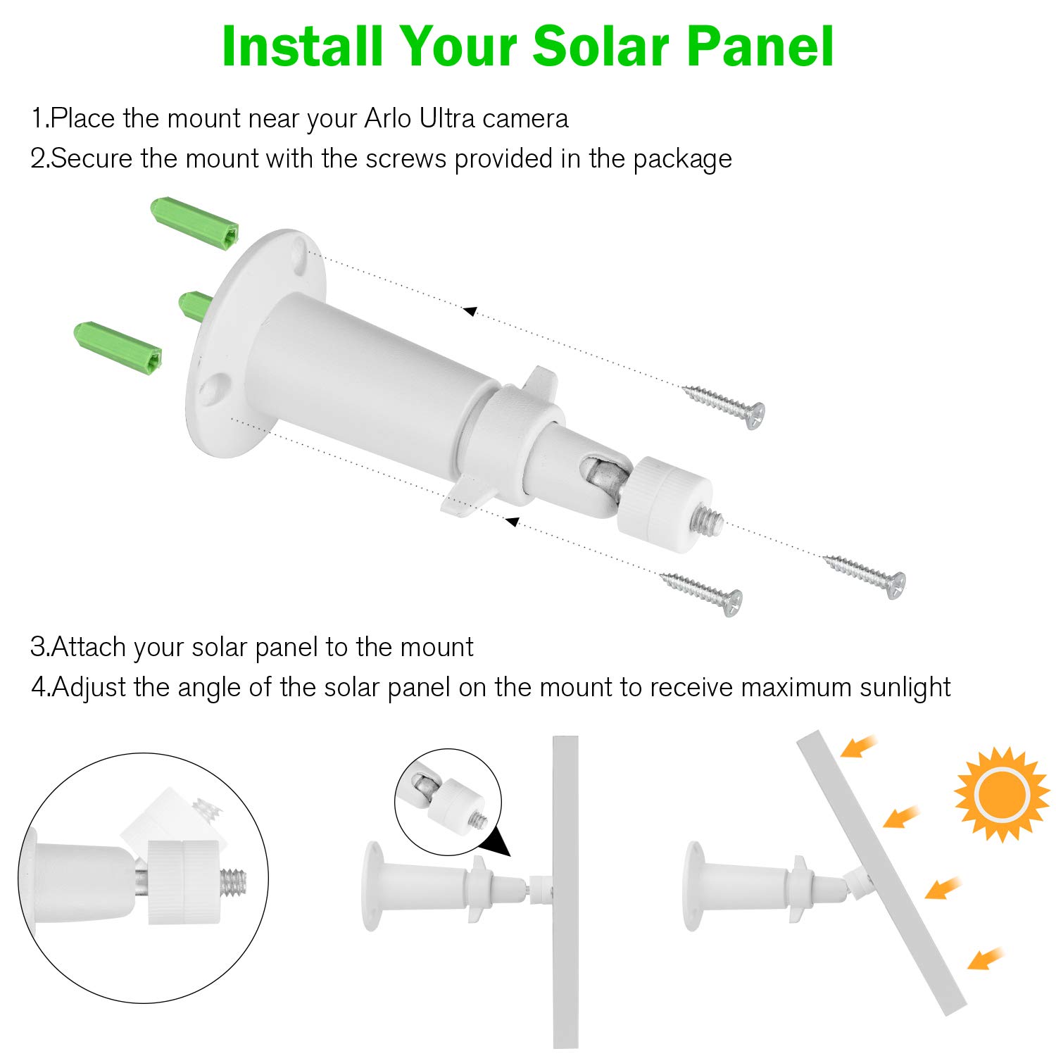 Uogw 3W 6V Solar Panel Charge for Arlo Pro3/ Arlo Ultra/Ultra 2/Arlo Pro 4, with 11ft Waterproof Magnetic Power Cable, Adjustable Mount- (3Pack, Silver)