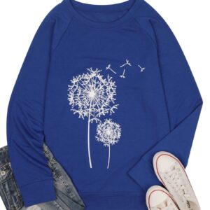 BANGELY Womens Dandelion Sweatshirt Casual Crewneck Loose Pullover Tops Long Sleeve Graphic Tee Shirt Blue