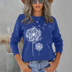 BANGELY Womens Dandelion Sweatshirt Casual Crewneck Loose Pullover Tops Long Sleeve Graphic Tee Shirt Blue