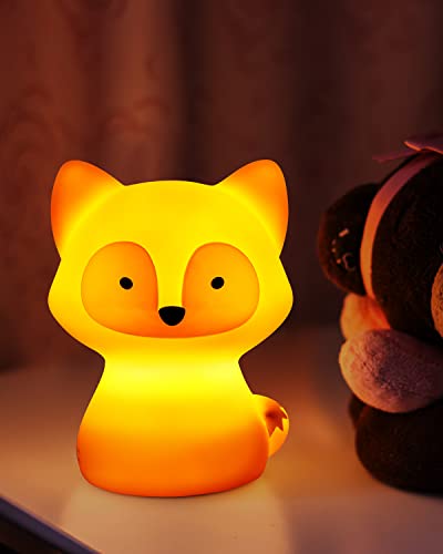 SomeShine Kids Night Light, Rechargeable Glowing Cute Kawaii Lamp Nightlights for Baby Room and Toddler, Portable Animal Lights Auto On Off, Fox Baby Stuff, Children Cute Gifts