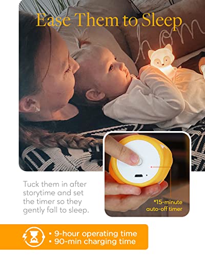 SomeShine Kids Night Light, Rechargeable Glowing Cute Kawaii Lamp Nightlights for Baby Room and Toddler, Portable Animal Lights Auto On Off, Fox Baby Stuff, Children Cute Gifts