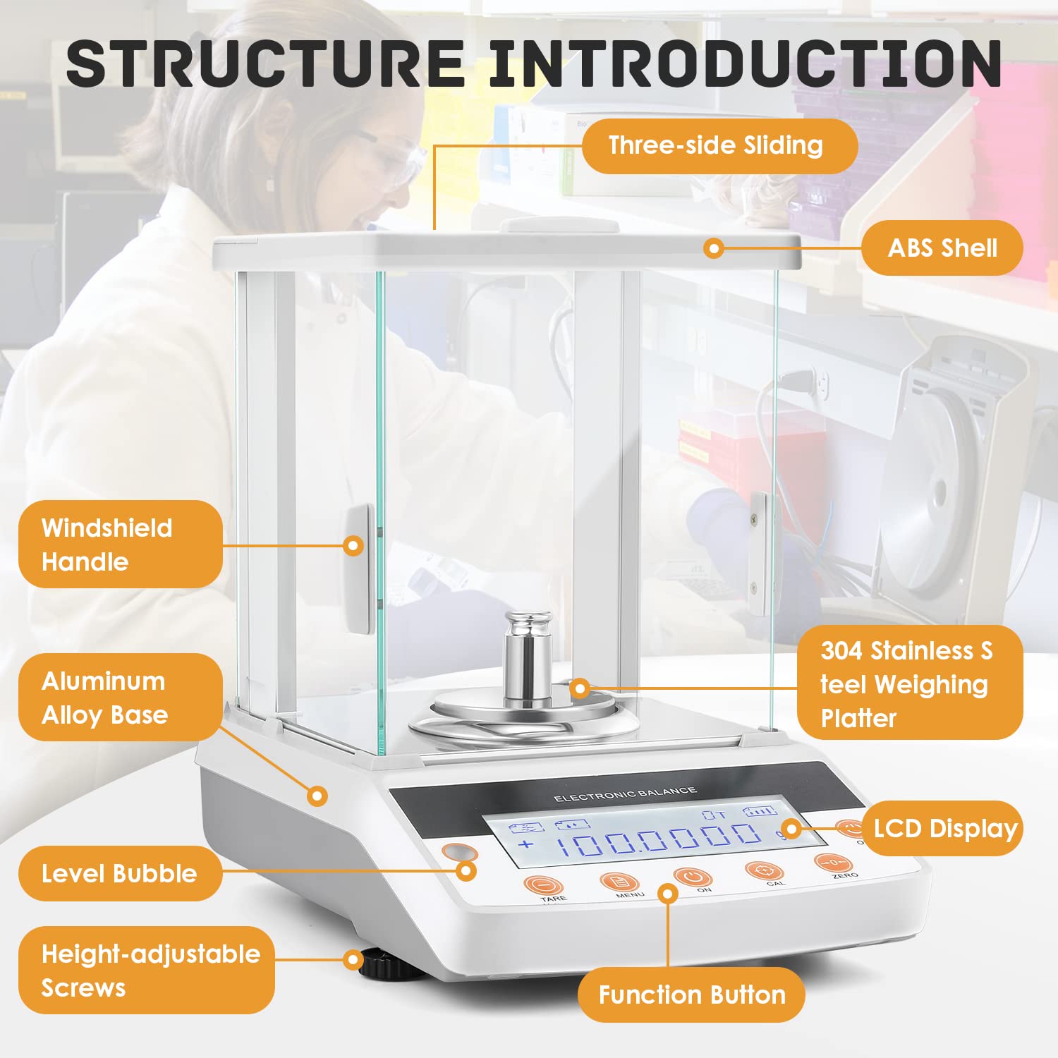 Bonvoisin Digital Analytical Balance 0.1mg High Precision Lab Scale CE Certificated Electronic Balance 0.0001g Scientific Laboratory Scale (220g, 0.1mg)