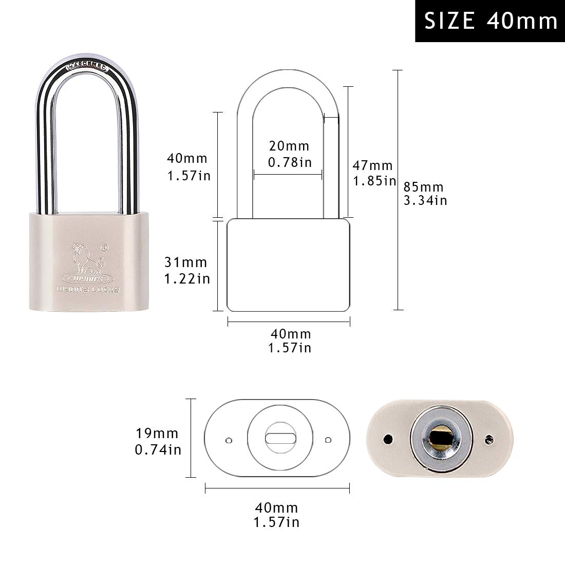 Locks with Keys 2 Pack, Katfort 1-9/16-inch(40mm) Padlock with 4 Keys, Long Shackle Padlock with Multiple Keys for Indoor Outdoor