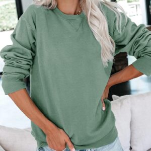 Bingerlily Womens Casual Long Sleeve Sweatshirt Crew Neck Cute Pullover Relaxed Fit Tops (Green,Medium)